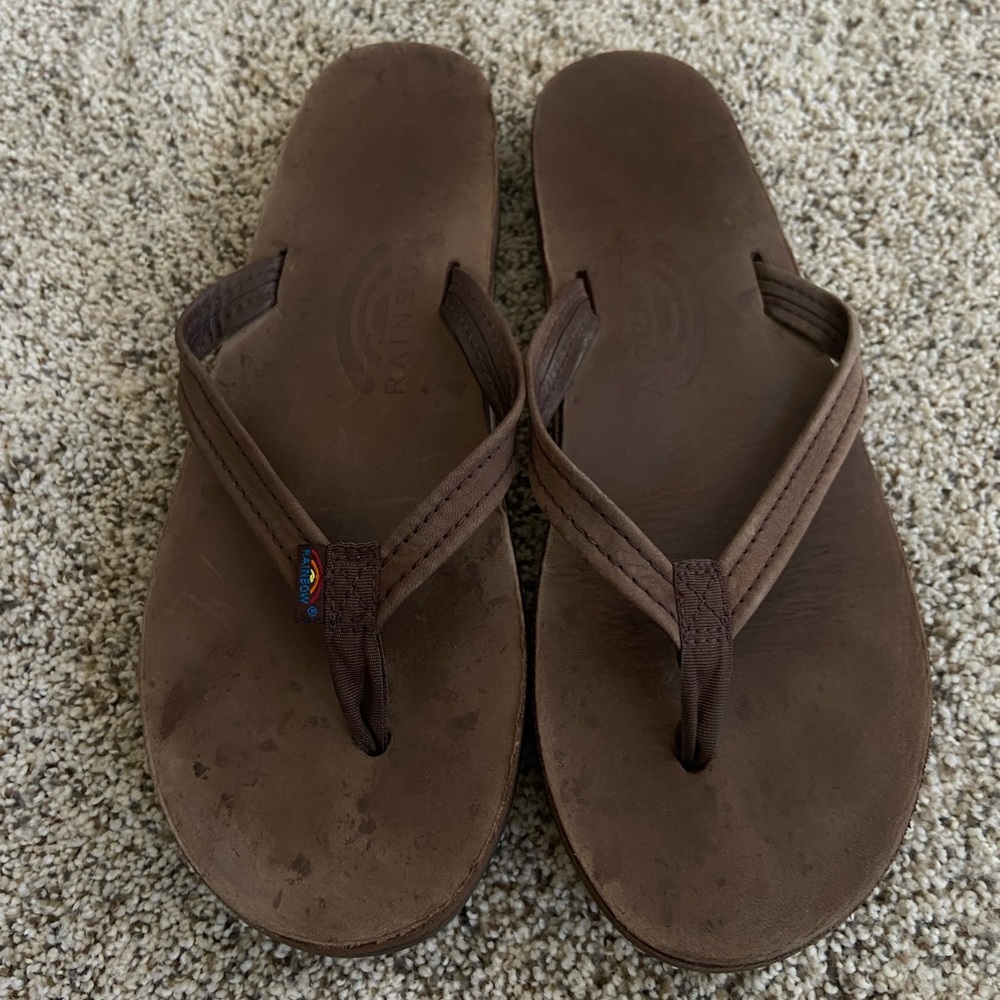 Rainbow single layer classic brown leather sandals